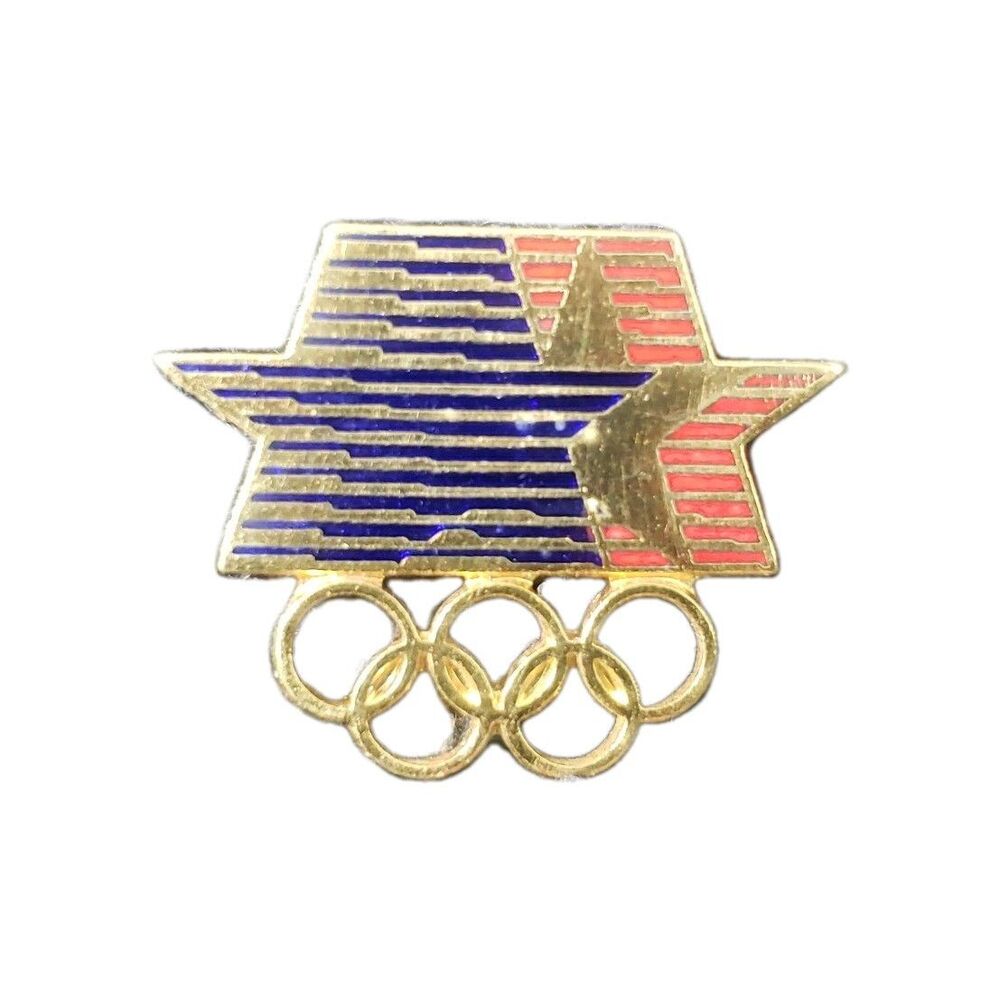 1984 Los Angeles Olympics Lapel Pin USA Stars Stripes Olympic Rings Vintage